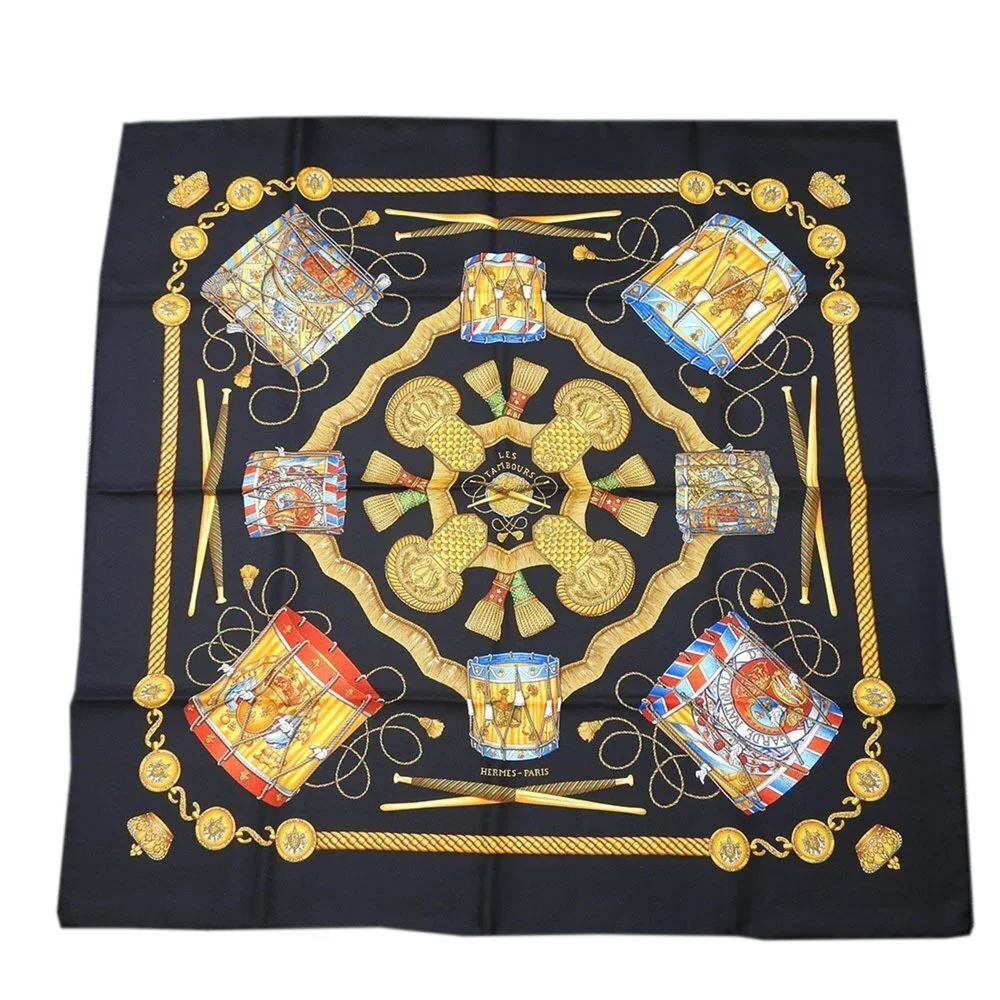 HERMES Black Silk Scarf